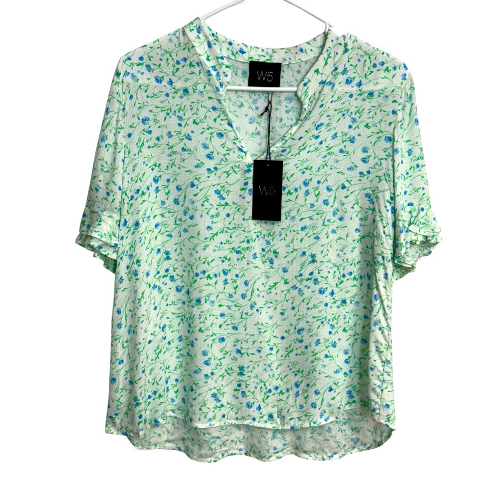 Anthropologie W5 Floral Blouse in Green and Blue